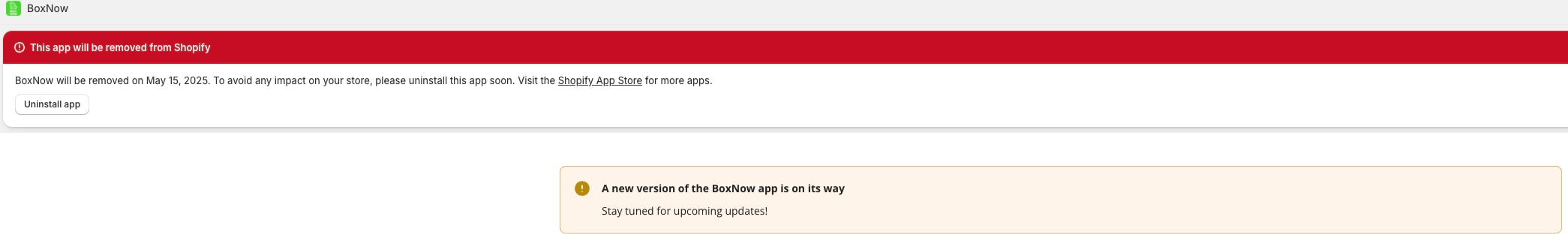 app deactivation notice